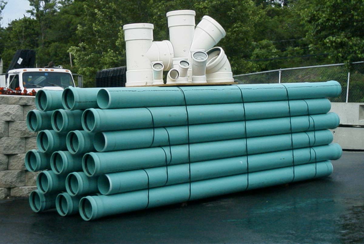 P.V.C. Sewer Pipe Sizes 4" Ø through 27" Ø. Sizes 4" Ø, 6" Ø and 8" Ø Available in Solid or Perforated