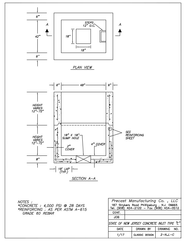 State of New Jersey Concrete Inlet Type "C" 