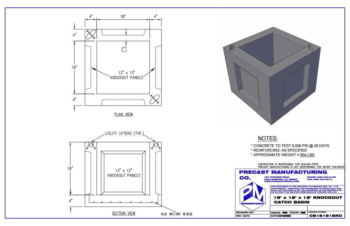 18x18x18 Knockout Basin 18"x18"x18" Knockout Catch Basin