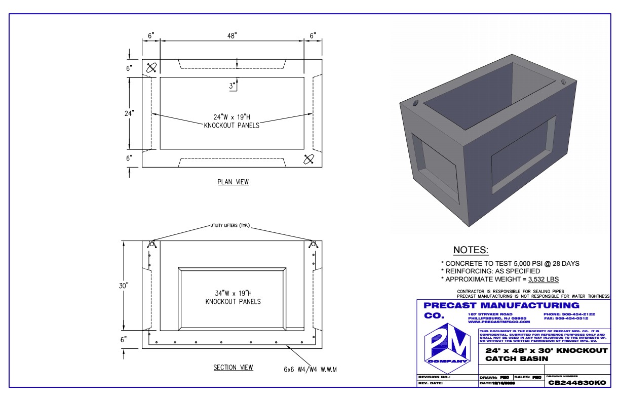24 x 48 x 30 Knockout Basin 24"x48"x30" Knockout Catch Basin