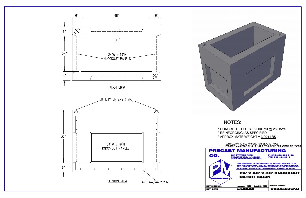 24x48x36 Knockout Basin 24"x48"x36" Knockout Catch Basin