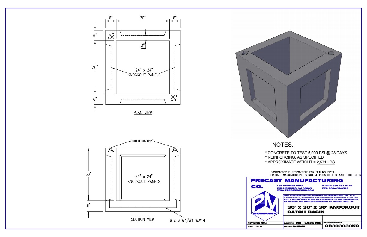 30x30x30 Knockout Basin 30"x30"x30" Knockout Catch Basin