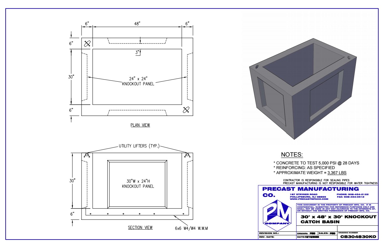 30x48x30 Knockout Basin 30"x48"x30" Knockout Catch Basin