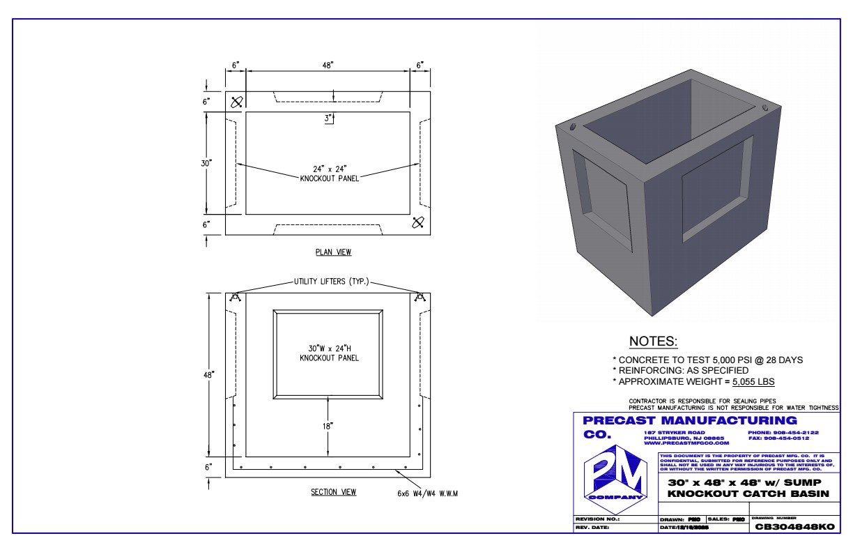 30x48x48 Knockout Basin with Sump 30"x48"x48" Knockout Catch Basin With Sump