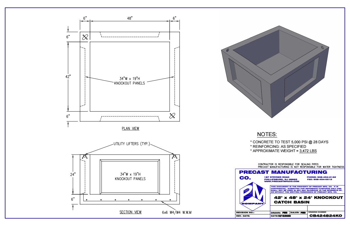 42 x 48 x 24 Knockout Basin 42"x48"x30" Knockout Catch Basin