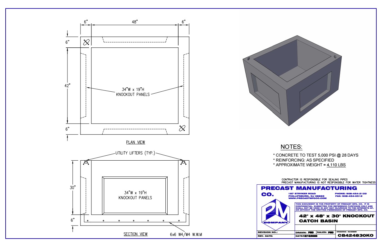 42x48x30 Knockout Basin 42"x48"x48" Knockout Catch Basin