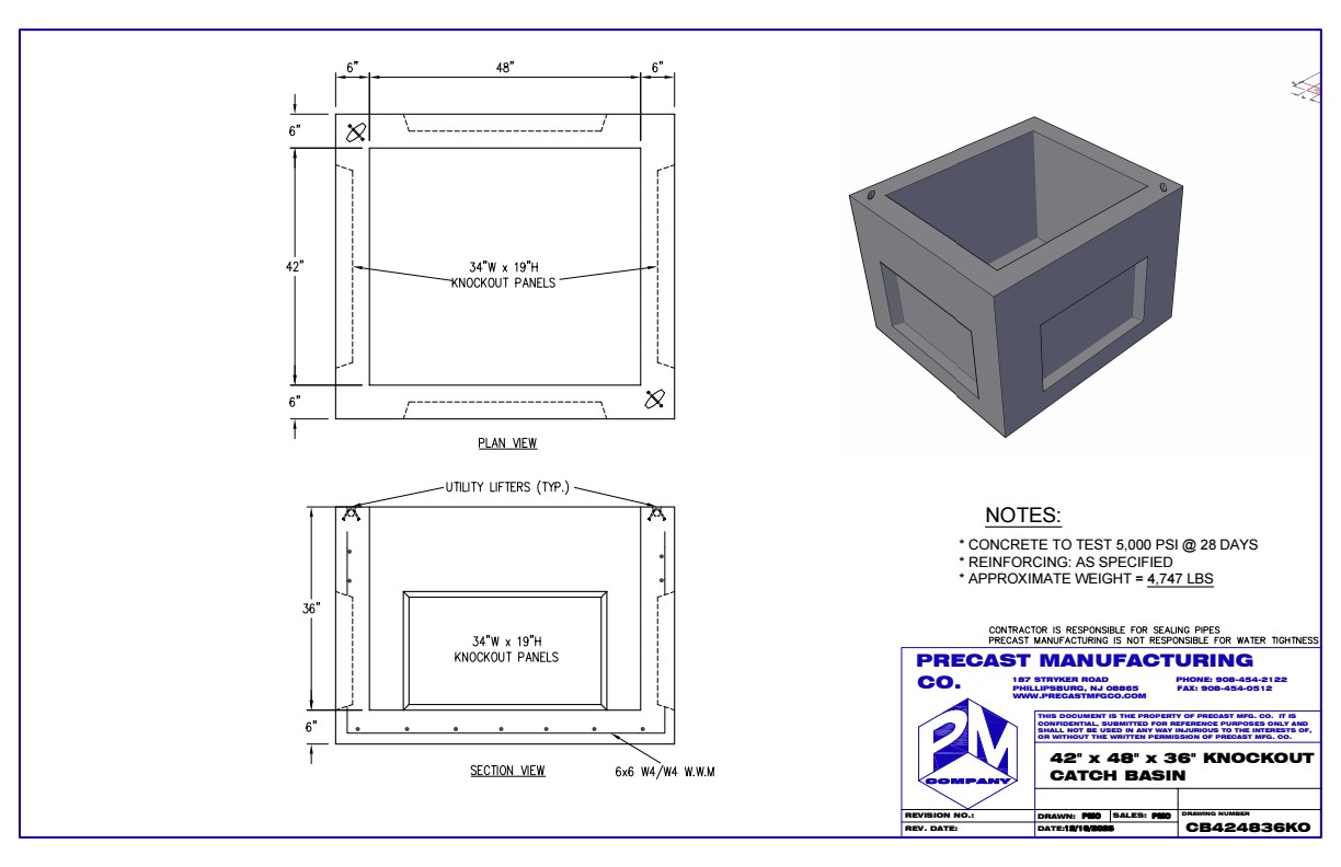 42x48x36 Knockout Basin 42"x48"x48" Knockout Catch Basin