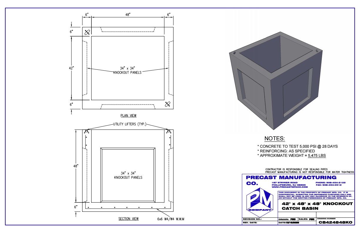 42x48x48 Knockout Basin 42"x48"x48" Knockout Catch Basin
