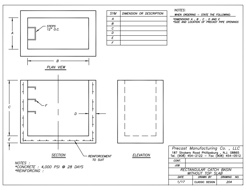 PMC-204_RECTANGULAR_CATCH_BASIN_STANDARD_WITHOUT_TOP_SLAB conv 0 Rectangular Catch Basin without Top Slab