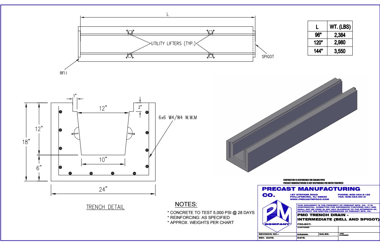Precast trench drain with bell and spigot 142-Trench Drain